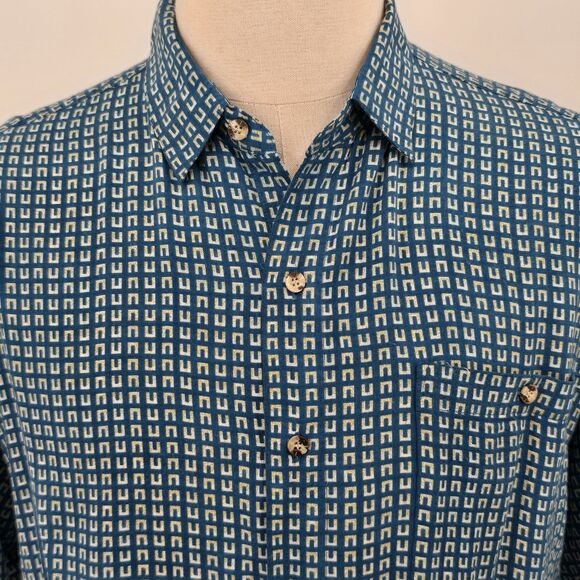 Vintage Tribes From the Land of the Brave Teal Button Front Short Sleeve Shirt L - Picture 1 of 7